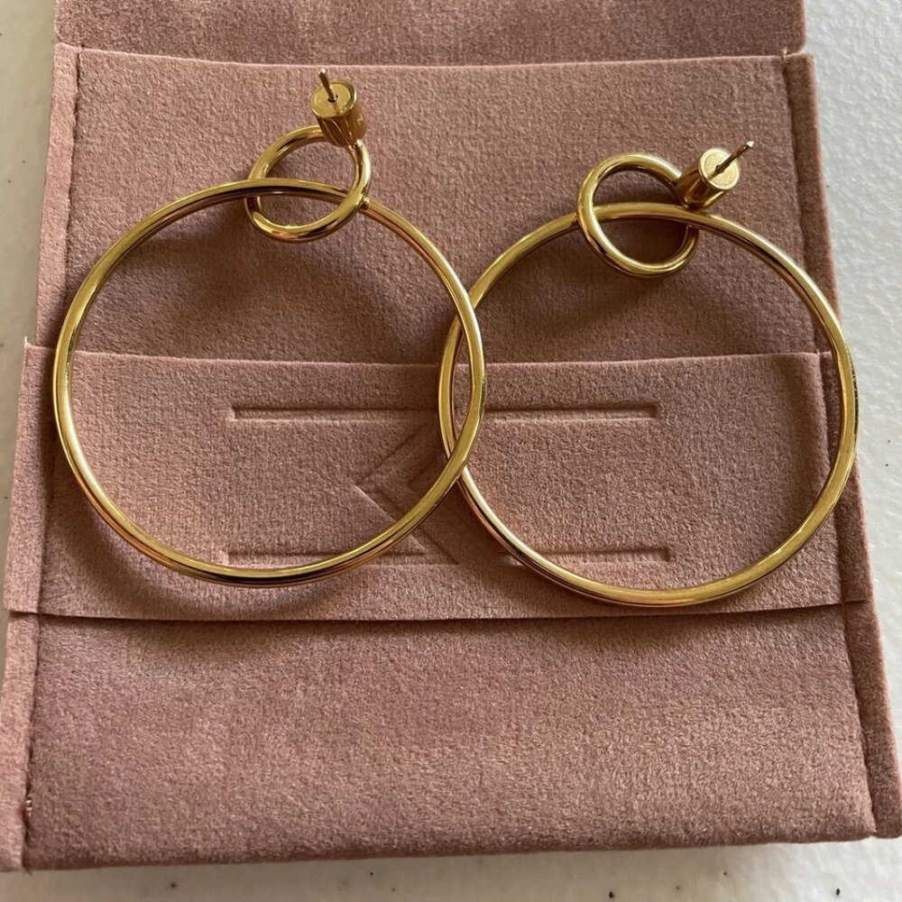 Marrin Costello 2" Ven Hoop Earrings 14K Gold Plated W Dust Bag, Nice!